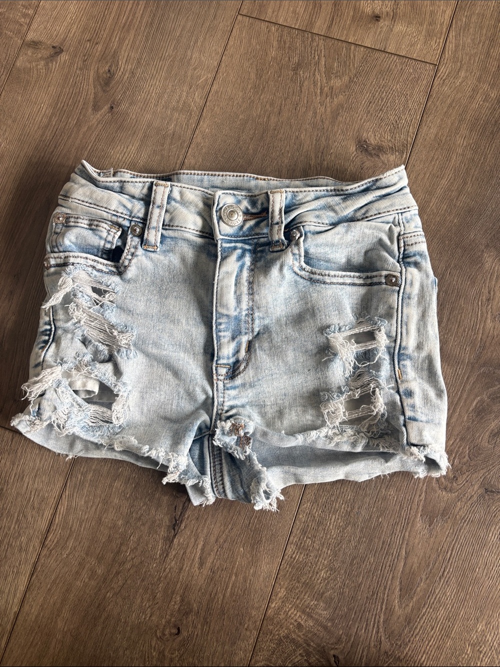American Eagle Outfitters Light Blue Distressed Denim Shorts